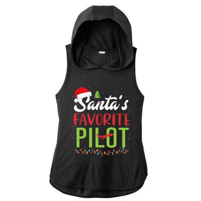 Funny SantaS Favorite Pilot Christmas Santa Hat Lights Ladies PosiCharge Tri-Blend Wicking Draft Hoodie Tank