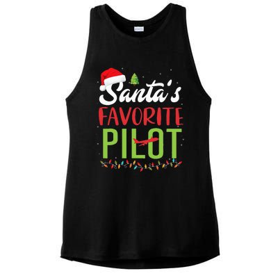 Funny SantaS Favorite Pilot Christmas Santa Hat Lights Ladies PosiCharge Tri-Blend Wicking Tank