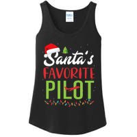 Funny SantaS Favorite Pilot Christmas Santa Hat Lights Ladies Essential Tank