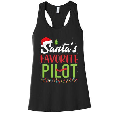 Funny SantaS Favorite Pilot Christmas Santa Hat Lights Women's Racerback Tank