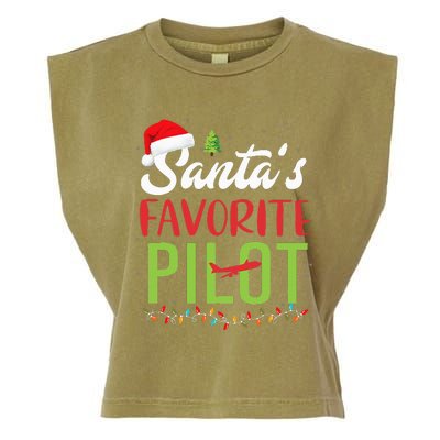 Funny SantaS Favorite Pilot Christmas Santa Hat Lights Garment-Dyed Women's Muscle Tee