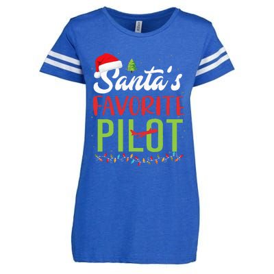 Funny SantaS Favorite Pilot Christmas Santa Hat Lights Enza Ladies Jersey Football T-Shirt