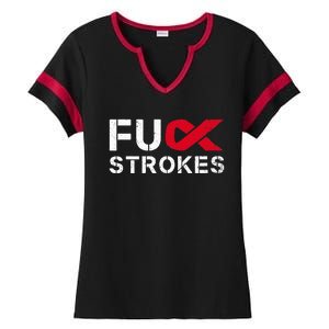 Fuck Strokes Fu Survivor Stroke Awareness Month Red Ribbon Ladies Halftime Notch Neck Tee