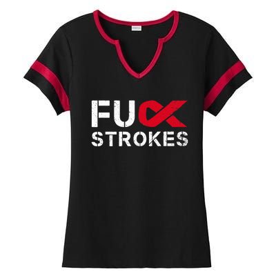 Fuck Strokes Fu Survivor Stroke Awareness Month Red Ribbon Ladies Halftime Notch Neck Tee