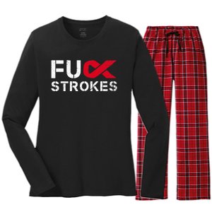 Fuck Strokes Fu Survivor Stroke Awareness Month Red Ribbon Women's Long Sleeve Flannel Pajama Set 