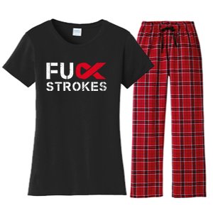 Fuck Strokes Fu Survivor Stroke Awareness Month Red Ribbon Women's Flannel Pajama Set