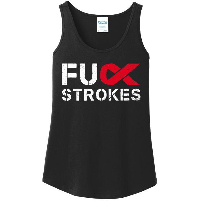 Fuck Strokes Fu Survivor Stroke Awareness Month Red Ribbon Ladies Essential Tank