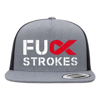 Fuck Strokes Fu Survivor Stroke Awareness Month Red Ribbon Flat Bill Trucker Hat