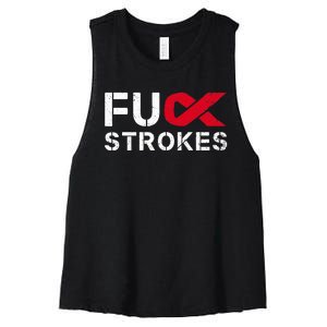 Fuck Strokes Fu Survivor Stroke Awareness Month Red Ribbon Women's Racerback Cropped Tank