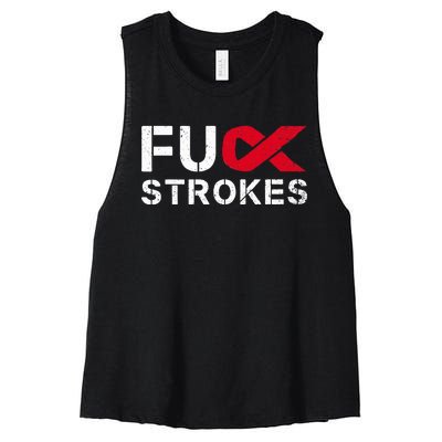 Fuck Strokes Fu Survivor Stroke Awareness Month Red Ribbon Women's Racerback Cropped Tank