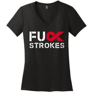 Fuck Strokes Fu Survivor Stroke Awareness Month Red Ribbon Women's V-Neck T-Shirt