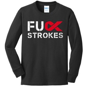 Fuck Strokes Fu Survivor Stroke Awareness Month Red Ribbon Kids Long Sleeve Shirt