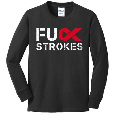 Fuck Strokes Fu Survivor Stroke Awareness Month Red Ribbon Kids Long Sleeve Shirt