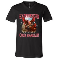 Funny Sayings For Adult Experienced Cock Handler V-Neck T-Shirt