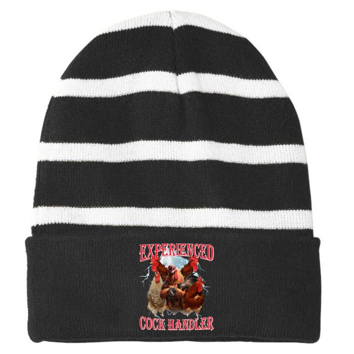 Funny Sayings For Adult Experienced Cock Handler Striped Beanie with Solid Band