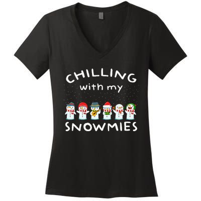 Funny Snowmies Family Christmas Matching Pajamas Snow Man Women's V-Neck T-Shirt