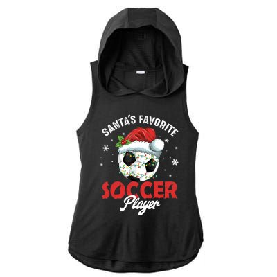 Funny Santa's Favorite Soccer Player Christmas Pajama TShirt Ladies PosiCharge Tri-Blend Wicking Draft Hoodie Tank