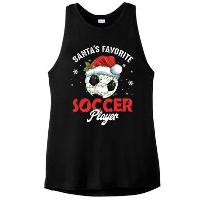 Funny Santa's Favorite Soccer Player Christmas Pajama TShirt Ladies PosiCharge Tri-Blend Wicking Tank