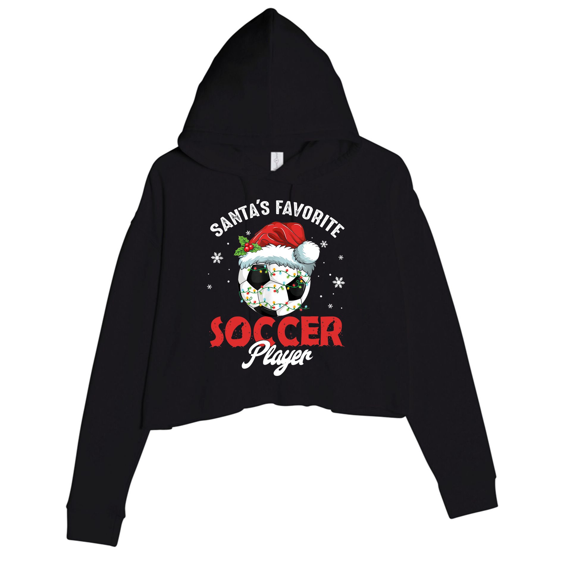 Funny Santa's Favorite Soccer Player Christmas Pajama TShirt Crop Fleece Hoodie