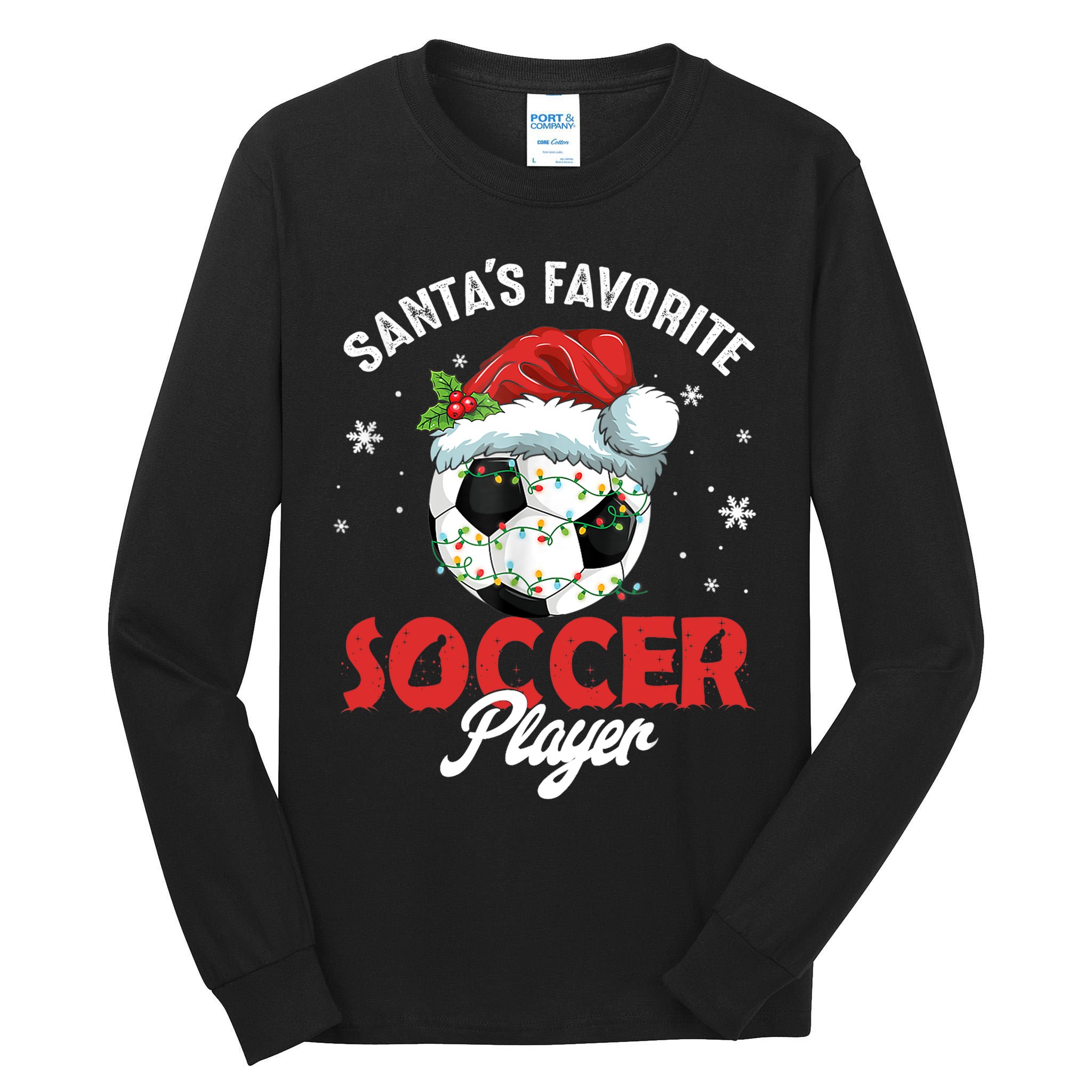 Funny Santa's Favorite Soccer Player Christmas Pajama TShirt Tall Long Sleeve T-Shirt