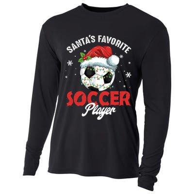Funny Santa's Favorite Soccer Player Christmas Pajama TShirt Cooling Performance Long Sleeve Crew