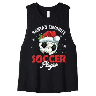 Funny Santa's Favorite Soccer Player Christmas Pajama TShirt Women's Racerback Cropped Tank