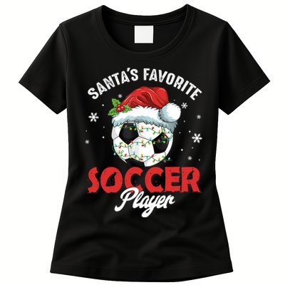 Funny Santa's Favorite Soccer Player Christmas Pajama TShirt Womens T-Shirt