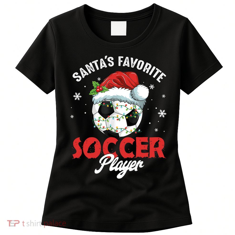 Funny Santa's Favorite Soccer Player Christmas Pajama TShirt Womens T-Shirt