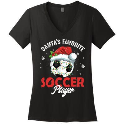 Funny Santa's Favorite Soccer Player Christmas Pajama TShirt Women's V-Neck T-Shirt