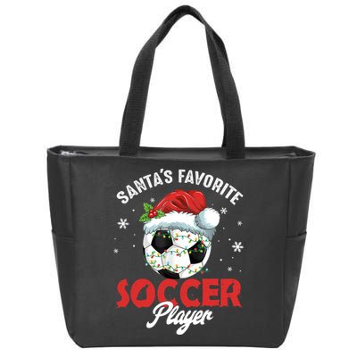 Funny Santa's Favorite Soccer Player Christmas Pajama TShirt Zip Tote Bag