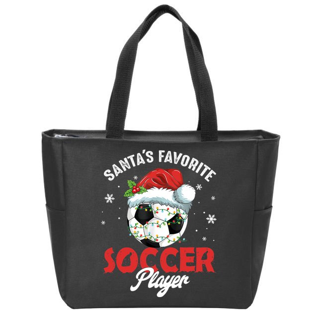 Funny Santa's Favorite Soccer Player Christmas Pajama TShirt Zip Tote Bag