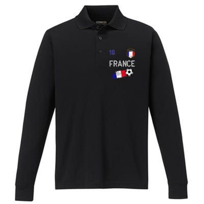 France Soccer Fans Jersey French Flag Football Lovers Premium Performance Long Sleeve Polo