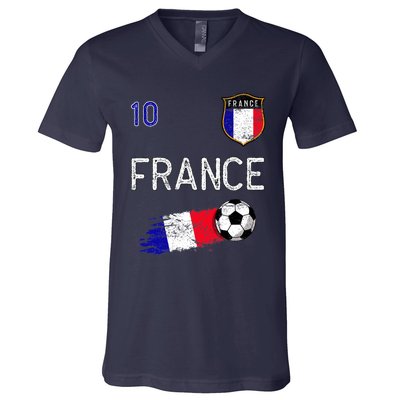 France Soccer Fans Jersey French Flag Football Lovers Premium V-Neck T-Shirt