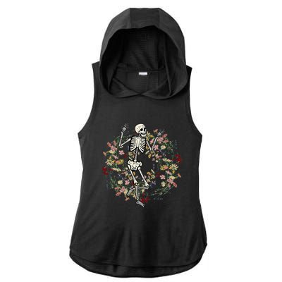 Floral Skeleton Funny Goth Halloween Costume Women Ladies PosiCharge Tri-Blend Wicking Draft Hoodie Tank