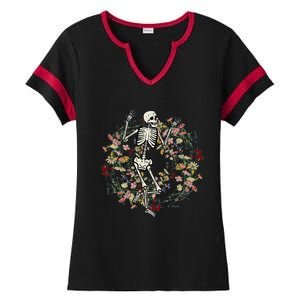 Floral Skeleton Funny Goth Halloween Costume Women Ladies Halftime Notch Neck Tee