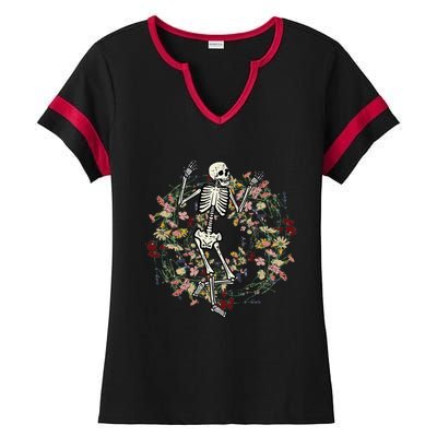 Floral Skeleton Funny Goth Halloween Costume Women Ladies Halftime Notch Neck Tee