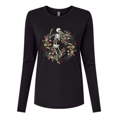 Floral Skeleton Funny Goth Halloween Costume Women Womens Cotton Relaxed Long Sleeve T-Shirt