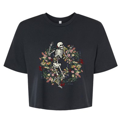 Floral Skeleton Funny Goth Halloween Costume Women Bella+Canvas Jersey Crop Tee