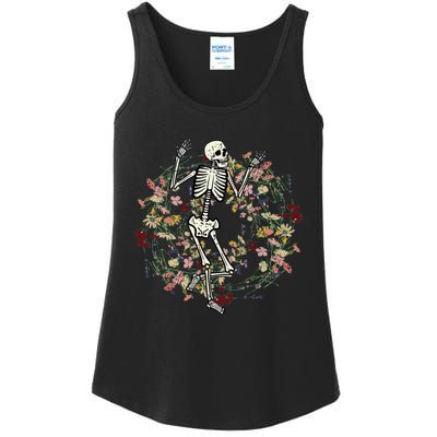 Floral Skeleton Funny Goth Halloween Costume Women Ladies Essential Tank