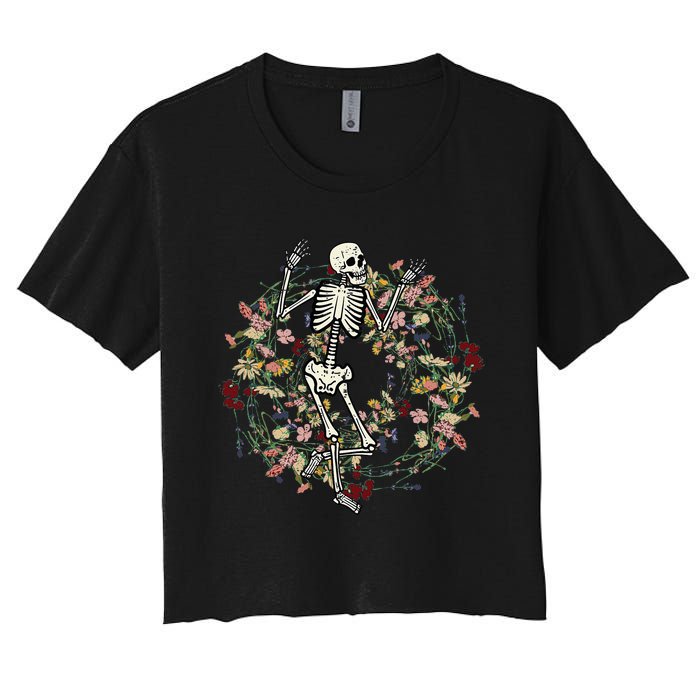 Floral Skeleton Funny Goth Halloween Costume Women Women's Crop Top Tee