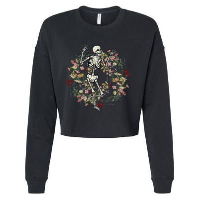 Floral Skeleton Funny Goth Halloween Costume Women Cropped Pullover Crew