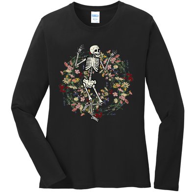 Floral Skeleton Funny Goth Halloween Costume Women Ladies Long Sleeve Shirt