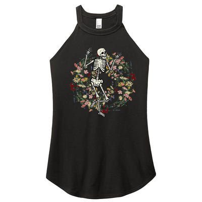 Floral Skeleton Funny Goth Halloween Costume Women Women's Perfect Tri Rocker Tank