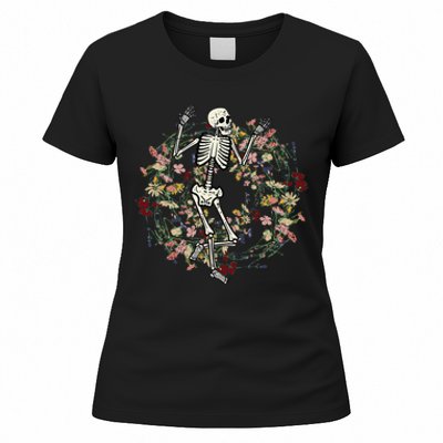 Floral Skeleton Funny Goth Halloween Costume Women Women's T-Shirt