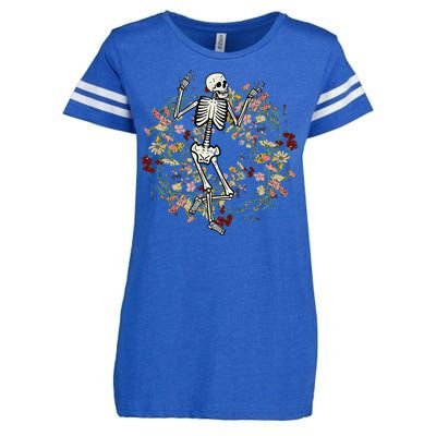 Floral Skeleton Funny Goth Halloween Costume Women Enza Ladies Jersey Football T-Shirt