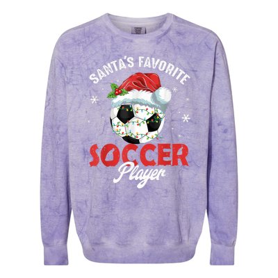 Funny Santa's Favorite Soccer Player Christmas Pajama Colorblast Crewneck Sweatshirt