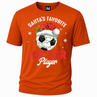 Funny Santa's Favorite Soccer Player Christmas Pajama Cooling Performance Crew T-Shirt