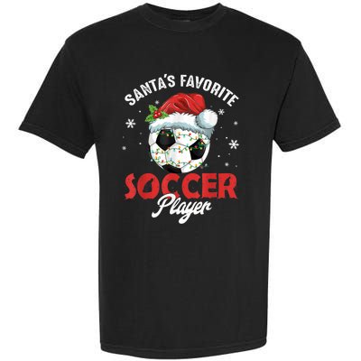 Funny Santa's Favorite Soccer Player Christmas Pajama Garment-Dyed Heavyweight T-Shirt