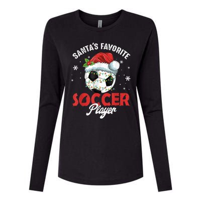 Funny Santa's Favorite Soccer Player Christmas Pajama Womens Cotton Relaxed Long Sleeve T-Shirt