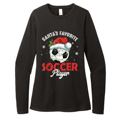 Funny Santa's Favorite Soccer Player Christmas Pajama Womens CVC Long Sleeve Shirt